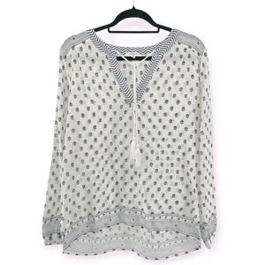 Dylan Women’s Boho Printed Poet Swing Cotton Tassel Tie Blouse Top Small